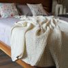 100% Cotton Waffle Weave Throw Blanket 50x70 inch Ivory Color Lightweight Soft and Breathable Throw Blanket for All Season Skin Friendly Blanket for C